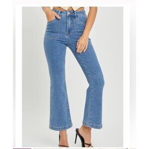 Risen Jeans High Rise Patch Pocket Kick Flare Denim Style #RDP5608 Size 3/26